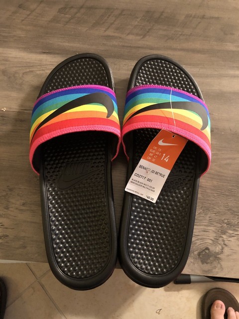 nike rainbow slippers