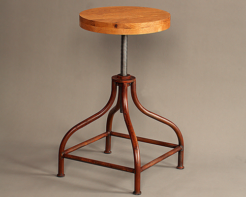 Bar stool, handmade, rusted steel, oak seat, adjustable height - Picture 6 of 9