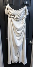 David  s Bridal Draped Off-The-Shoulder Crepe Sheath Gown