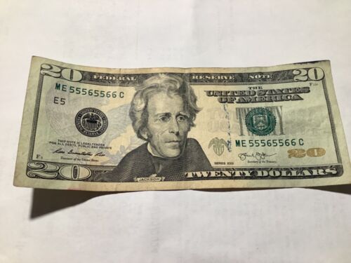2013 $20 TWENTY DOLLAR BILL SERIAL NUMBER 55565566 binary note/5of kind/3 pair
