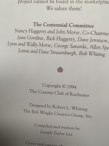 Libro del Centenario de Country Club Of Rochester NY 1994 RARO - Nuevo - Imagen 4 de 5