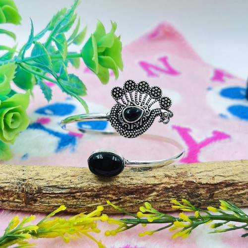 Brazalete hecho a mano de plata de ley 925 con piedras preciosas de ónix negro natural joyería - Imagen 3 de 4