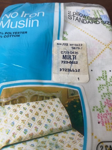 Vintage JC Penney Standard Pillowcases New Pink Yellow Flowers Muslin Made USA - Picture 3 of 6