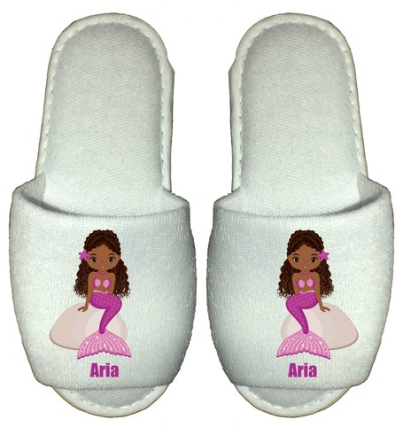 Mermaid Spa Slippers personalised party childrens little sea african american  - Picture 6 of 12