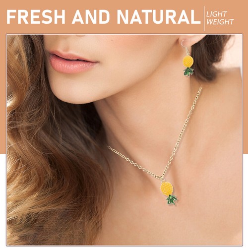 Pineapple Earrings Necklace Fruit Ear Dangler Neck Chain Women Jewelries - Imagen 4 de 11
