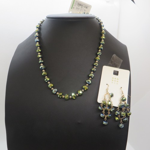 Kette Halskette L 54cm+Hänge Ohrringe 6cm 2tg Set SIX Glas Grün Modeschmuck NEU - Bild 6 von 8