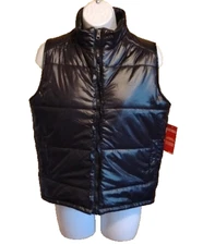 NWT Polar Edge Women's Black Solid Ruffle Front Puffer Vest Size: XL