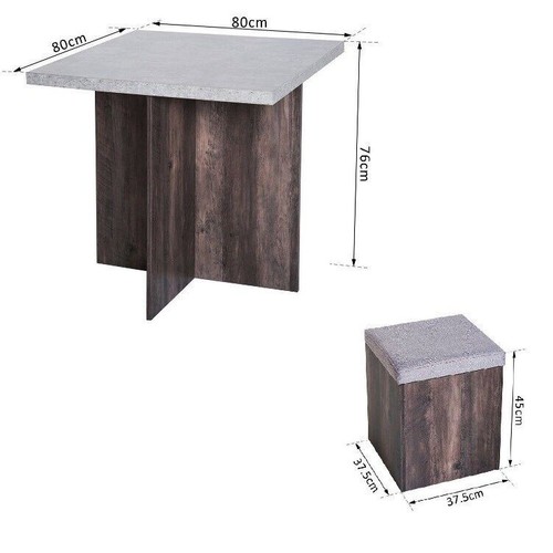 Compact Dining Table and 4 Ottoman Chairs Set Space Saving Storage Kitchen Grey - Picture 5 of 17