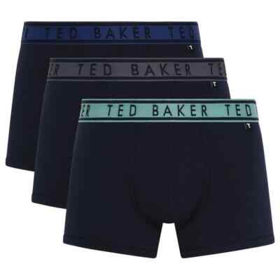 Ted Baker Herren 3er Pack Baumwolle Trunks Unterwäsche (Navy Sodalith Blue/Navy Folkstone
