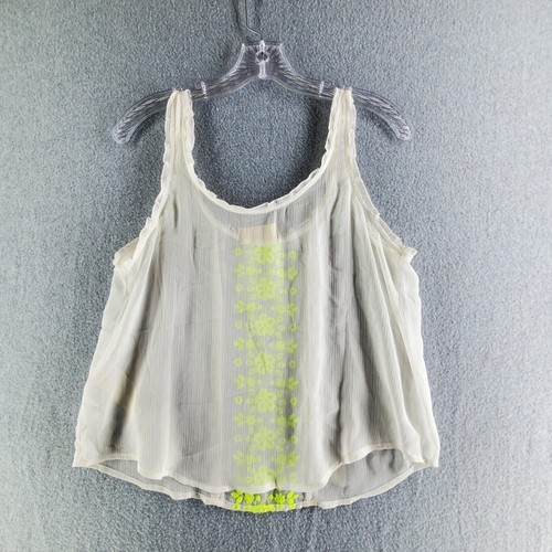 Hollister Juniors Sheer White & Neon Yellow Floral Embroidery Logo Tank Top Sz S - Picture 2 of 6
