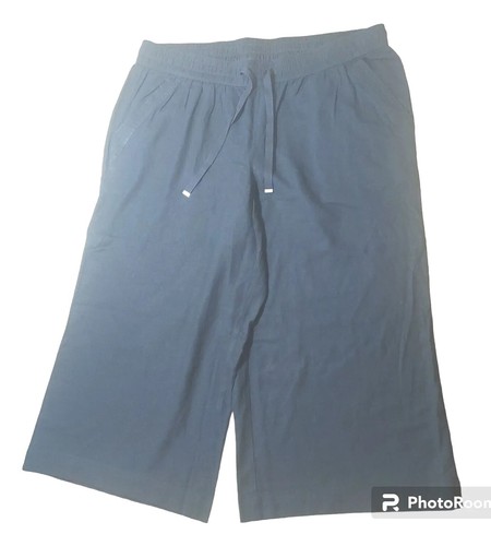 Evans Linen Pants Cropped Wide Leg High Waisted Pockets Woman Plus 20W Coastal - Picture 7 of 11