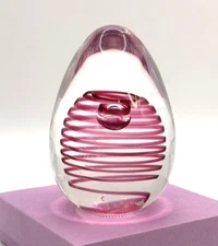 Thames Glass Egg Spiral Controlled Bubble Paperweight Purple Swirl Contemporary
