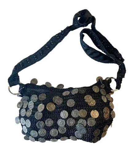 Handmade Vintage 80's Crocheted Handbag Embellished with Coin and Bead bag 07677 - Picture 12 of 13