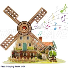 3D Puzzle with Music Box, Holland Windmill DIY Puzzle for Kids and Adults