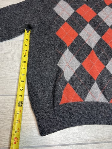 Cashmere 2-Ply Sweater Daniel Bishop Men’s Large Pullover Orange Gray Argyle - Picture 5 of 8