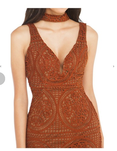 Gorgeous sexy elegant Holiday brown cutout lace dress NEW SMALL AKIRA - Picture 2 of 3