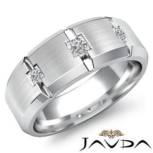 gold mens ring diamond stone band half princess 9mm 18k 3ct 14k 30ct 3stone solid bands diamonds