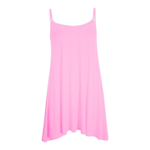 Women's Plain Cami Stretchy Flared Ladies Swing, Mini Dress Long Vest Top 8-22 - Picture 14 of 33