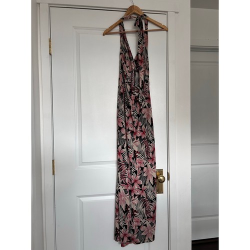 Vintage Scarlett Halter Tropical Maxi Dress Women’s 6 Black Y2K 90s Whimsigoth - Picture 2 of 7