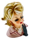 Vintage Lady Head Vase IRIMONT WARE JP Blonde Hair in Pink Suit Black Glove 5”