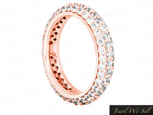 Natural 1.70Ct Diamond 3Row Pave Eternity Wedding Band Ring 14k Rose Gold I SI2 - Picture 2 of 3