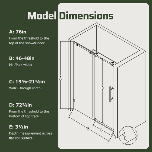 46-48"W*76"H Single Sliding Shower Doors , 5/16"Tempered Glass,Brushed Gold - Picture 8 of 8
