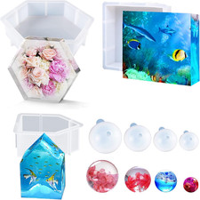 7 PCS Silicone Molds for Resin - Large Square  Hexagon Deep Molds for Flowers P