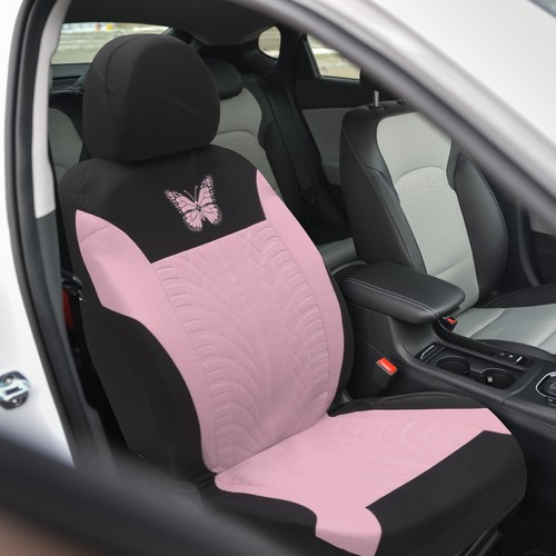 Universal 9 Piece Car Seat Covers Kit SUV Car Interior Butterfly Pattern Pink - Picture 2 of 7