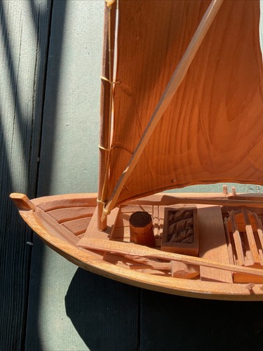 Lucien Bourgault Nautical folk art hand carved fishing sail boat Wood Carving - Picture 3 of 15