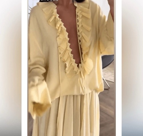 H&M Ruffled Tunic Blouse Butter Yellow S/S 25 Edition NWT Size L - Picture 3 of 10