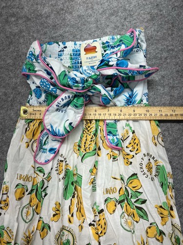 FARM RIO Dress Women XS Paradise Midi Tie Straps Tiered Orange Floral Lemon - Picture 6 of 9