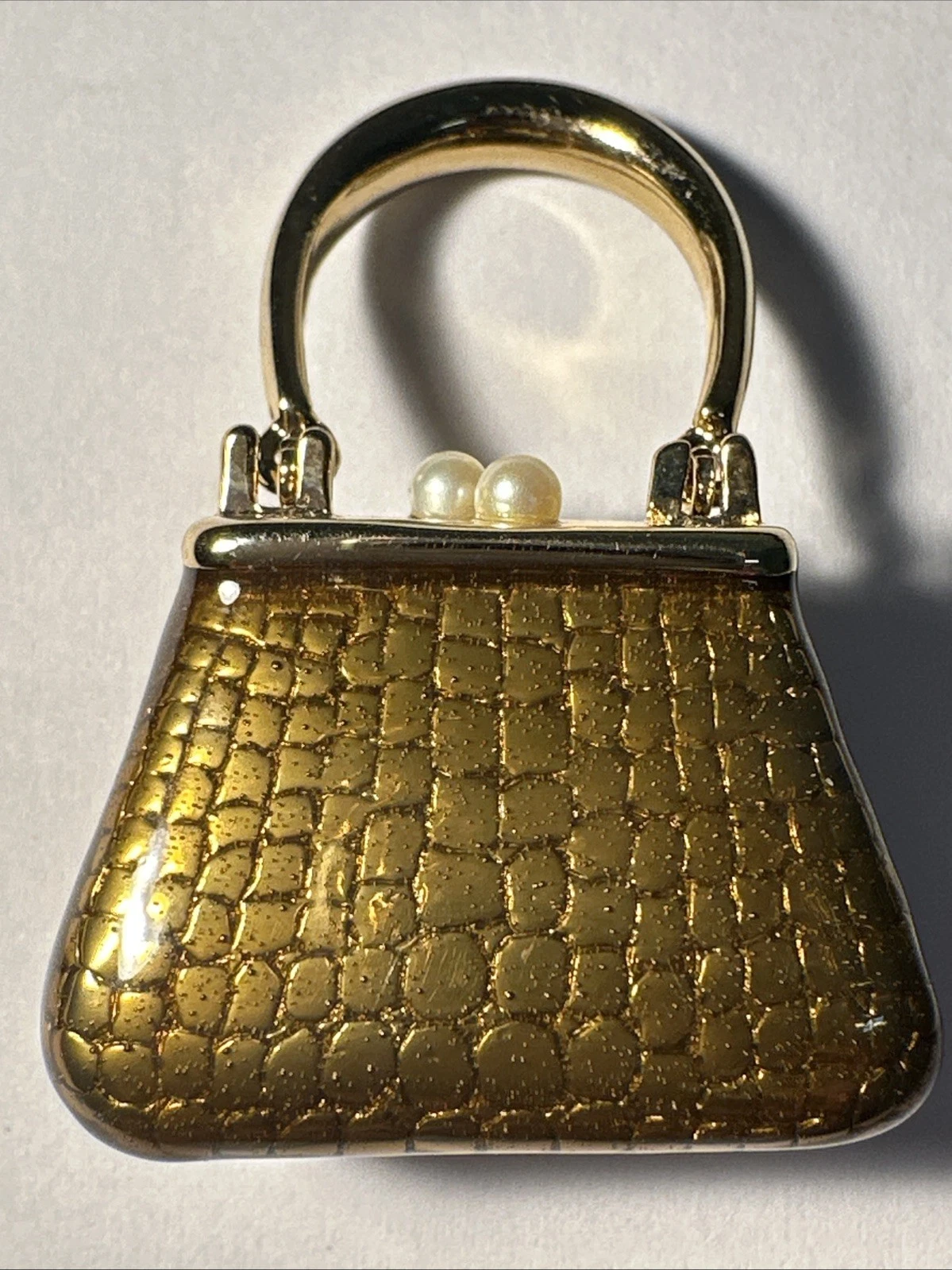 Broche Mini Sac À Main Ouvrable Dorée / Bronze Bijoux Fantaisie