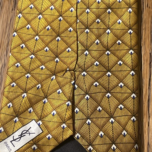 Vintage EUC Yves Saint Laurent YSL Paris Gold Geometric Silk Tie Necktie Italy - Picture 9 of 13