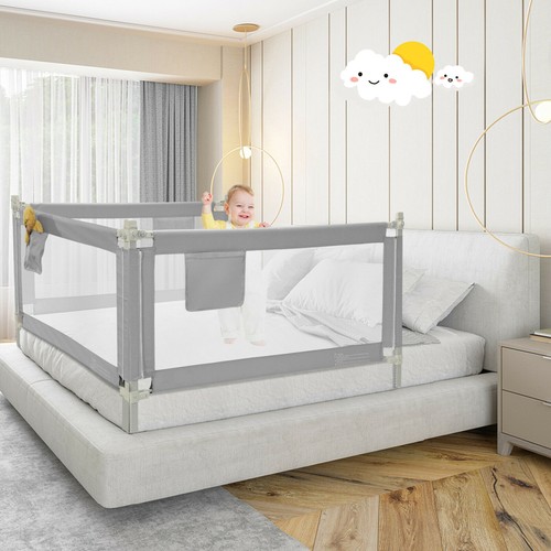 57" Bed Rails for Toddlers Vertical Lifting Baby Bed Rail Guard with Lock Grey - Picture 3 of 10