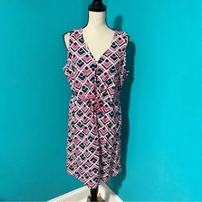 NWT Gap L Pink Blue White Geometric Print Sleeveless Cotton Dress