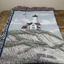 Acorn Studio Throw Blanket Lighthouse Seaside Nautical NEW Footprints USA 54x72