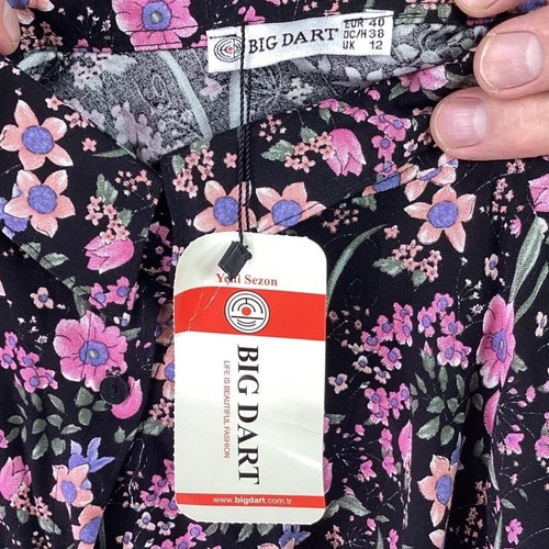 Big Dart Shirt Women M L Black Pink Floral Button Up Long Sleeve OVERSIZED NEW - Picture 6 of 6
