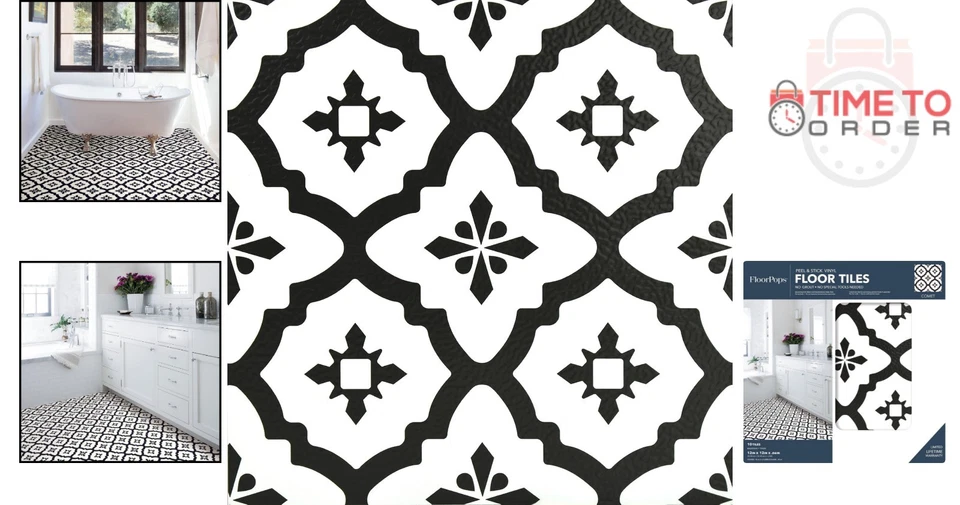 Peel & Stick Vinyl Floor Tiles Black 12x12in Water Resistant Easy Install - Image 2 of 4