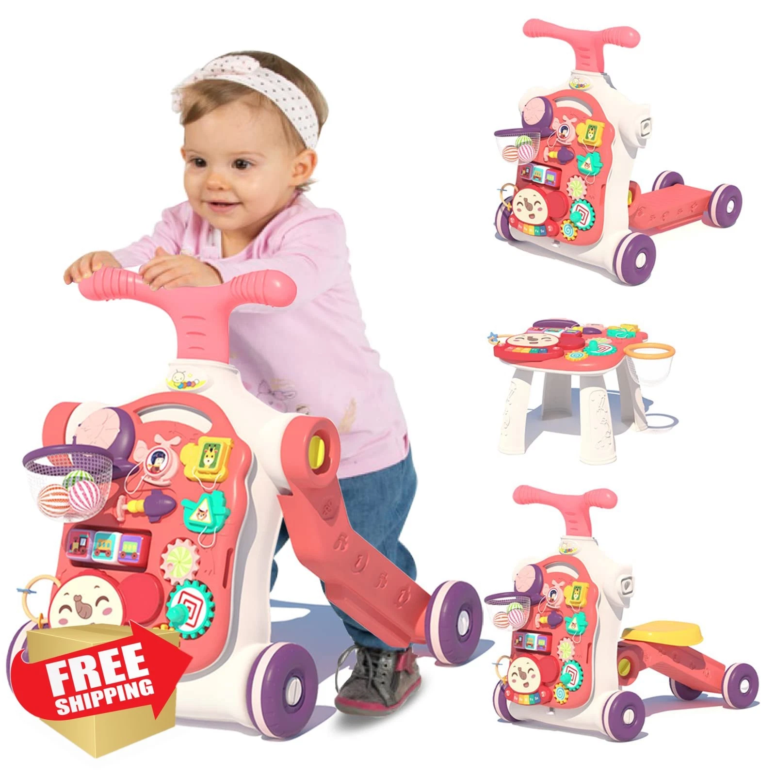 QDRAGON 5-in-1 Baby Walker Scooter Activity Center Red 6-12 Months
