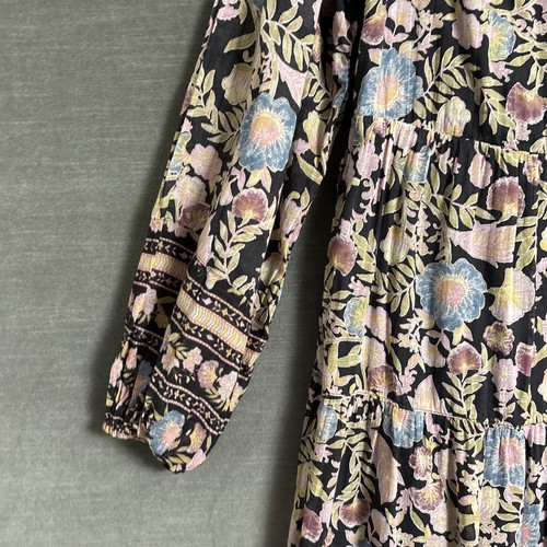 Billabong Dress L Black Purple Floral Maxi Tiered Cotton Boho Peasant Cottage - Picture 3 of 10