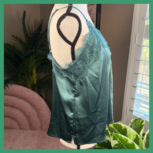 Abercrombie & Fitch Green Lace Trim Cami Top - Elegant Lingerie Tank - Picture 6 of 14