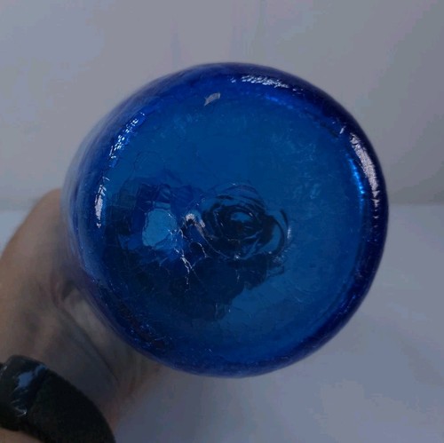 Blenko Art Glass Crackle Glass Blue Decanter 12" MCM Stunning! - Picture 7 of 8