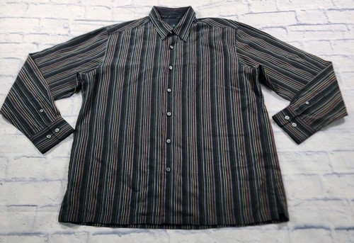 Tommy Bahama HERREN GR M Tencel Hemd schwarz gestreift langarm VINTAGE Y2K  - Bild 1 von 12