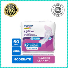 60 Ct Equate Options Women's Incontinence Pads, Moderate Absorbency, Long Length