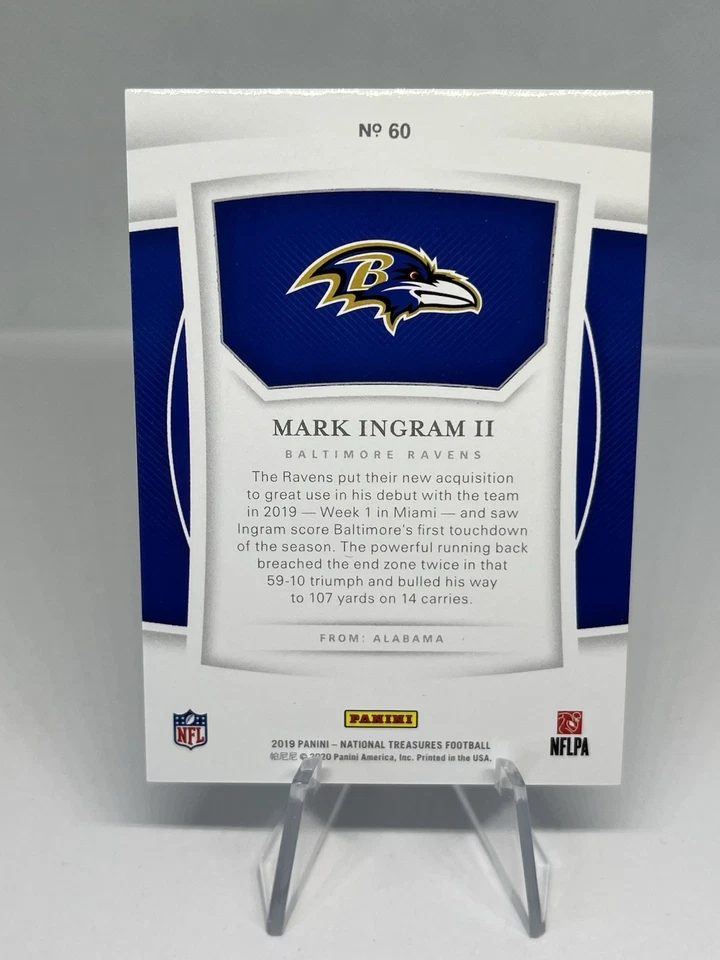 2019 National Treasures FOTL Stars & Stripes Parallel #60 Mark Ingram 01/11 Card - Image 2 of 2