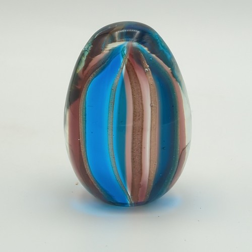 Handgefertigte Kunst Glas Ei Briefbeschwerer blau gold Wirbel Band Design 3" hoch - Bild 3 von 10