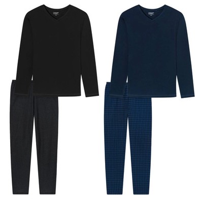UNCOVER by SCHIESSER Herren Schlafanzug 2-tlg. Set - lang, V-Ausschnitt, Baum...