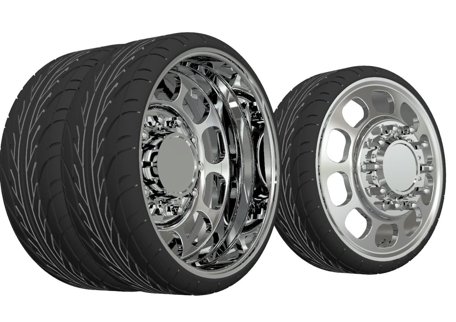 1:25-1:24 Scale Resin 24" Milled Slot Dually Tires With Brakes