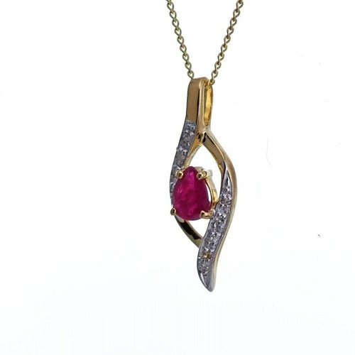 9ct Ruby Diamond Necklace Yellow Gold 0.38ct Red Pear Natural Boxed Gift - Picture 4 of 20