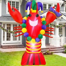 6 Ft Mardi Gras Decoration Inflatable Lobster with Crown Mask Necklace Built-In